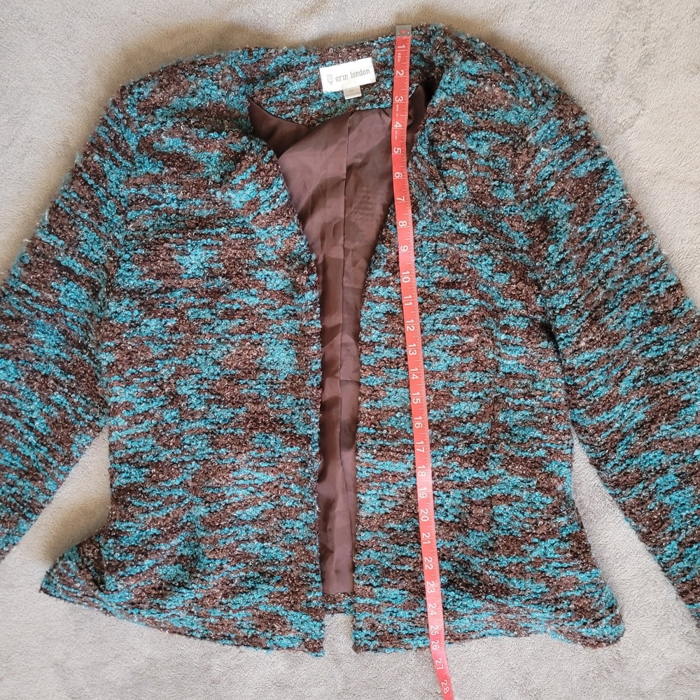 Vintage Y2K tie front sweater blazer brown & blue mottled textured knit fabric - Picture 10 of 16